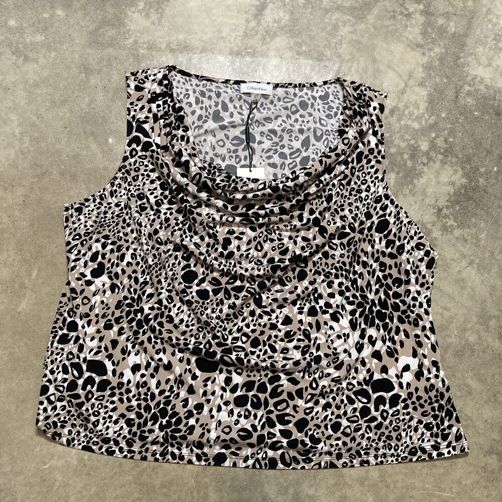 Calvin Klein Shirt Womens Size 2XL‎ Print Cowl Neck Sleeveless Multicolor